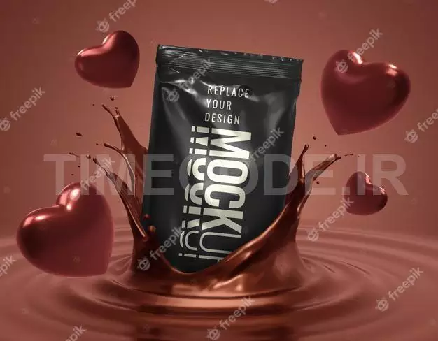 Sachet Mockup For Chocolate Sweets With Heart Shapes 