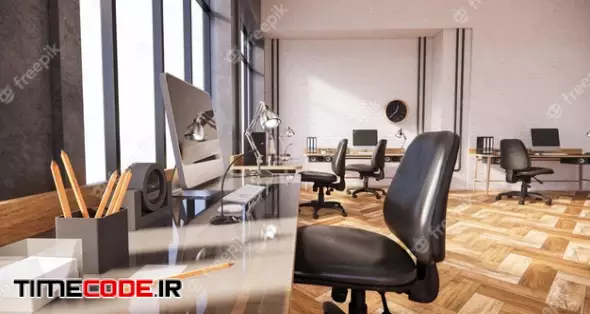 Modern Desk And Chair For Office Room 3d Rendering 