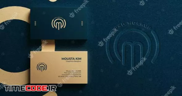 Top View Luxury Horizontal Business Card With Embossed Logo Mockup 