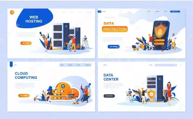Set Of Landing Page Template For Hosting, Data Protection, Data Center, Cloud Computing 