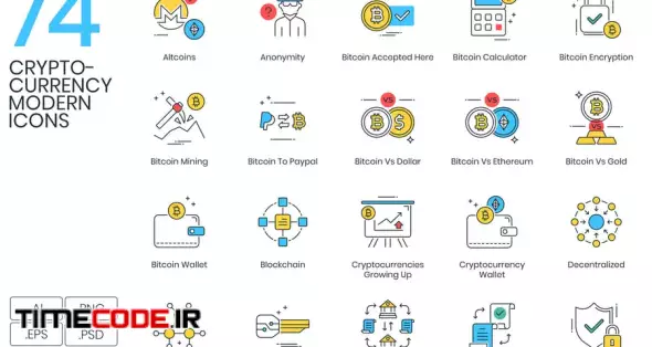 74 Modern Cryptocurrency Icons