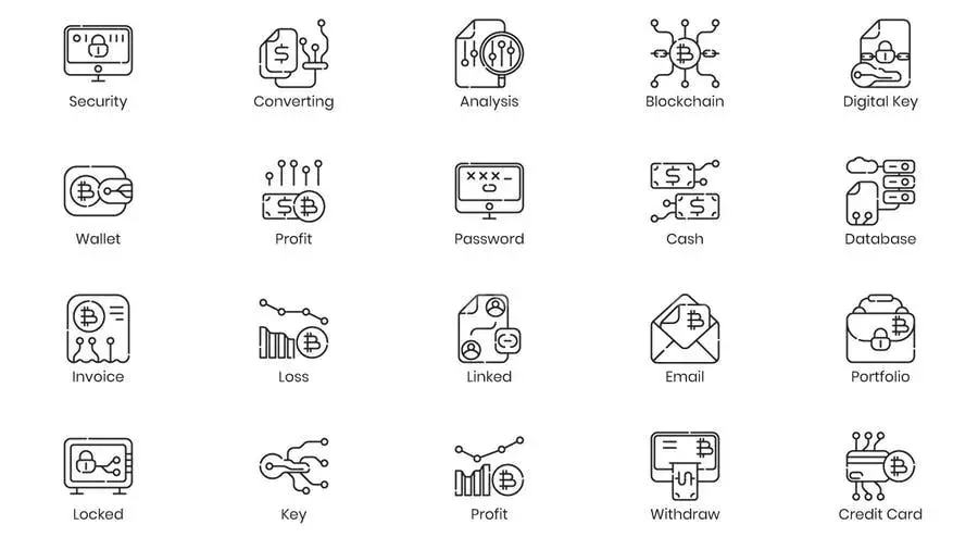 Cryptocurrency Market Outline Icons