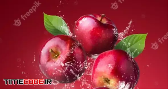 Water Splashing On Fresh Red Apples 