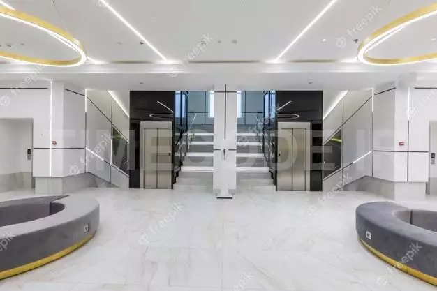 Interior Contemporary Corridor Hall Business Center In White Tiles With Marble 