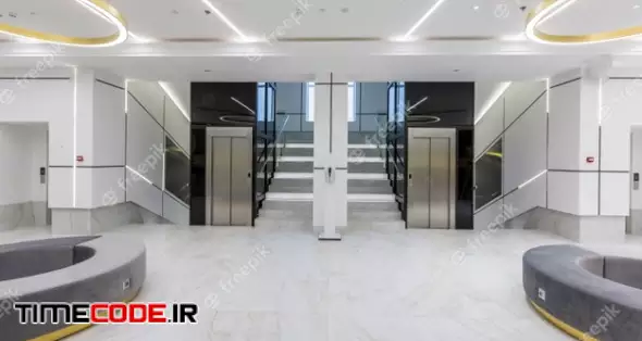 Interior Contemporary Corridor Hall Business Center In White Tiles With Marble 