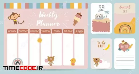 Weekly Planner Start On Sunday With Animal And Sun,to Do List That Use For Vertical Digital And Printable A4 A5 Size 