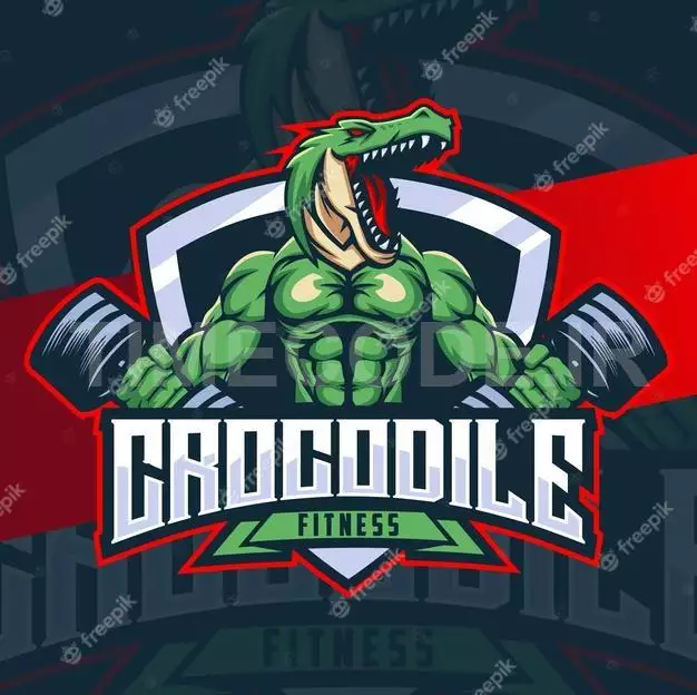 Crocodile Fitness Mascot Character Design With Muscle Badge And Barbell 