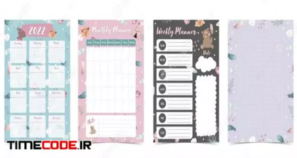 Cute 2022 Table Calendar Week Start On Sunday With Bear Cub That Use For Vertical Digital And Printable A4 A5 Size 