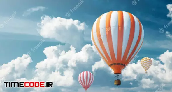 Multicolored, Large Balloons Against The Blue Sky. Travel Concept, Dream, New Emotions, Travel Agency. 