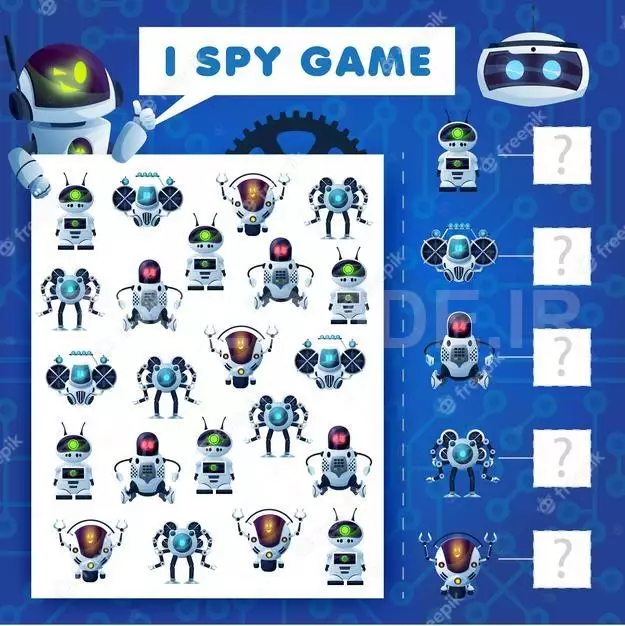 Kids I Spy Riddle, Cartoon Robots Education Vector Game With Ai Cyborgs. How Many Androids, Bots And Drones Mathematics Test Worksheet Page For Children. Development Of Numeracy Skills And Attention 