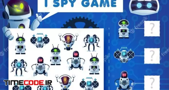 Kids I Spy Riddle, Cartoon Robots Education Vector Game With Ai Cyborgs. How Many Androids, Bots And Drones Mathematics Test Worksheet Page For Children. Development Of Numeracy Skills And Attention 