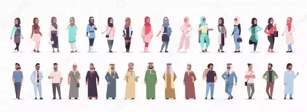 Set Different Ic Businessmen Standing Pose Arab Men Wearing Traditional Clothes Arabian Male Cartoon Characters Collection Full Length Flat White Background Horizontal 