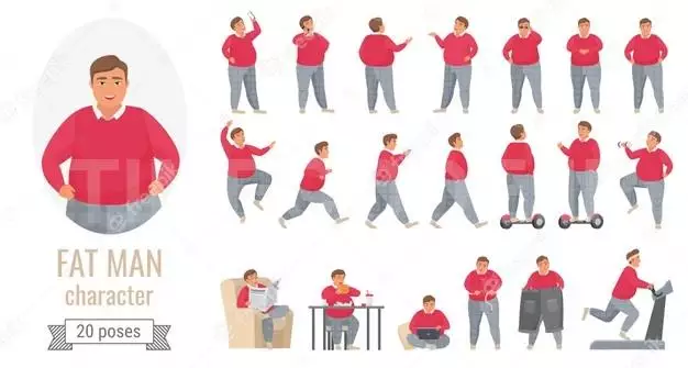 Fat Man Poses Illustration Set 