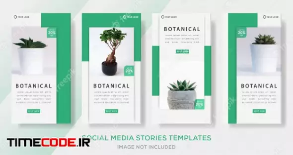 Botanical Banner Template With Green Color For Media Social Stories Template. Premium 