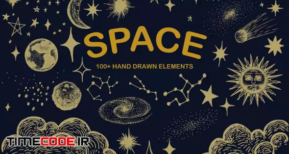 Space Hand Drawn - Star Moon Sun Planet Zodiac