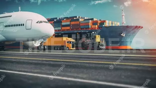 Transportation And Logistics Of Container Cargo Ship And Cargo Plane. 3d Rendering And Illustration. 