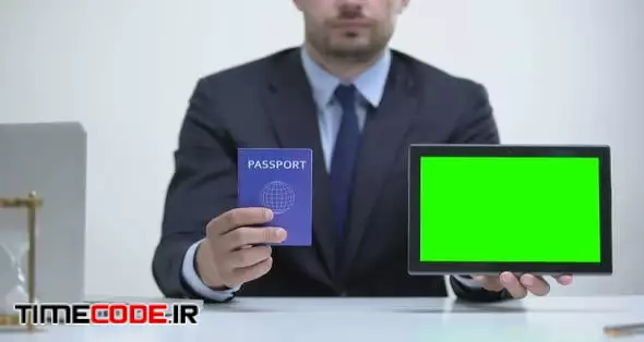 Migration Agent Holding Passport And Tablet, Tourist Visa Application Online