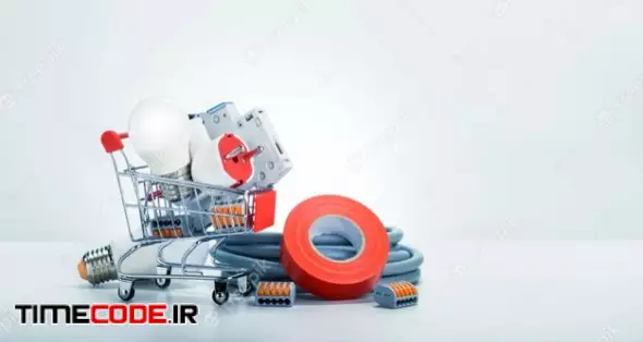Electrician Equipment In A Shopping And On The Floor Cart On White Background 