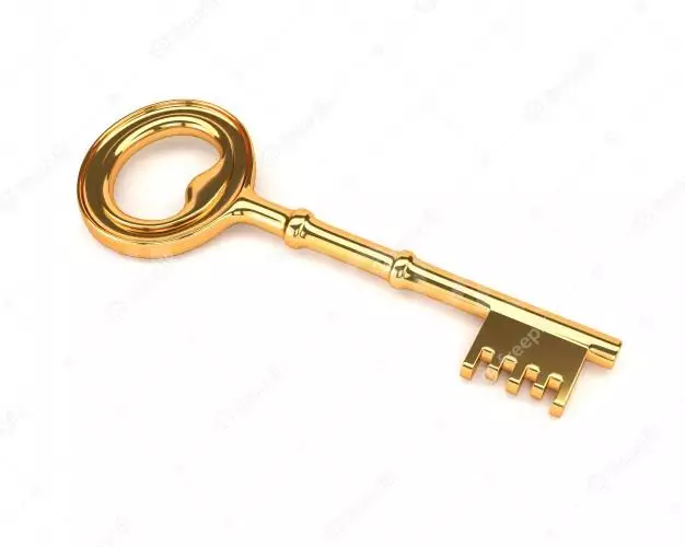 Golden Key Isolated On A White Background. 3d Illustration. 