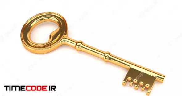 Golden Key Isolated On A White Background. 3d Illustration. 