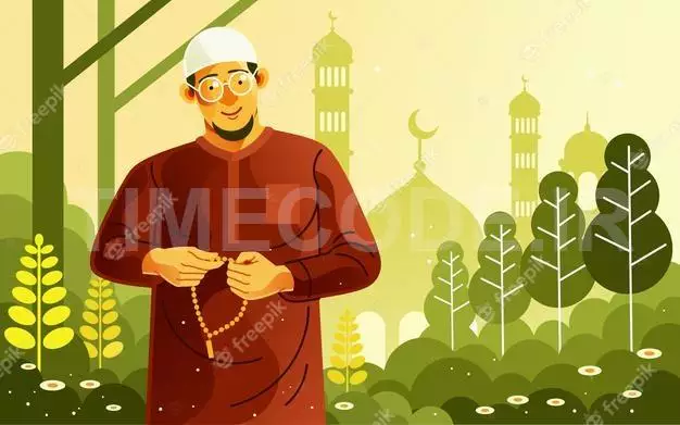 Muslim Man Doing Dhikr Vector Illustration 