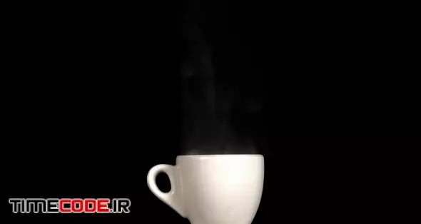 Italian espresso cup, black background and steam coming out of it