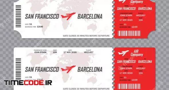 Set Of Airline Boarding Pass Tickets On A Transparent Background 
