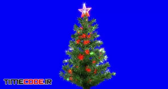 Christmas tree on blue screen background, rotating loop