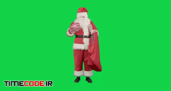 Santa Claus with his sack of lots of presents on a Green Screen Chrome Key