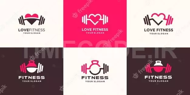 Set Of Abstract Fitness Love Logo. Kettlebell Combined Dumbbell And Heart Logo Design 