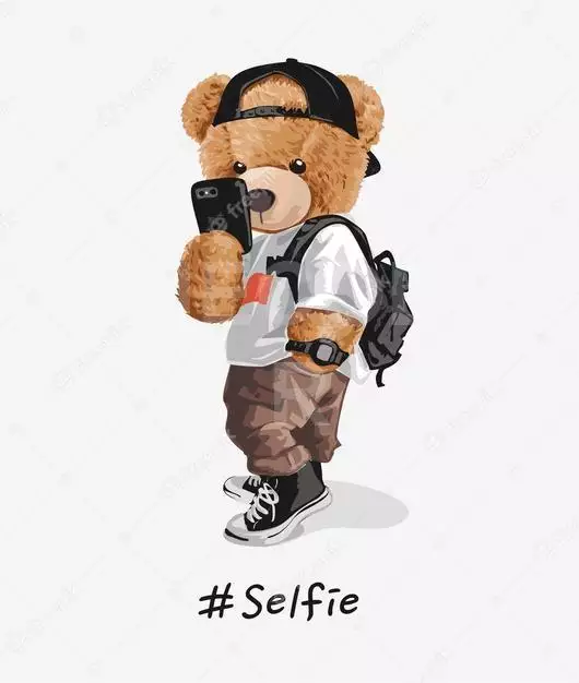 Cool Bear Toy Taking Selfie Illustration 