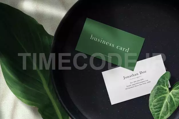 Clean Minimal Business Card Mockup On Black Stone Plate Free Psd
