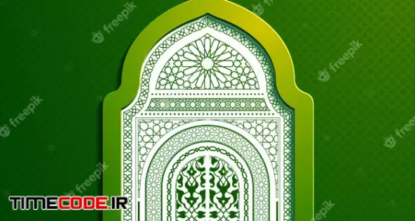Eid Mubarak Beautiful Greeting Vector Design With Window Mosque Arabic Pattern 