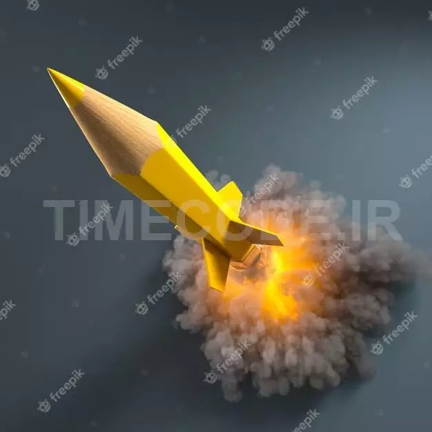 Pencil In The Shape Of A Rocket With Smoke And Flames. Creativity And Startup Concept. 3d Render. 