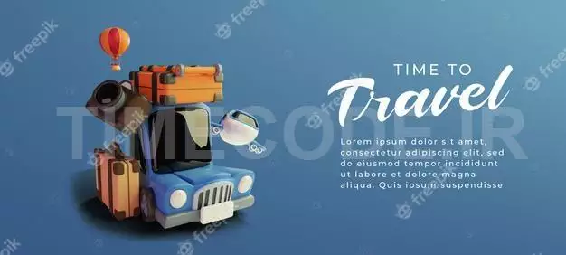 3d Rendered Airplane Travel Bag Car And Camera And Travel Elements With Blue Background 