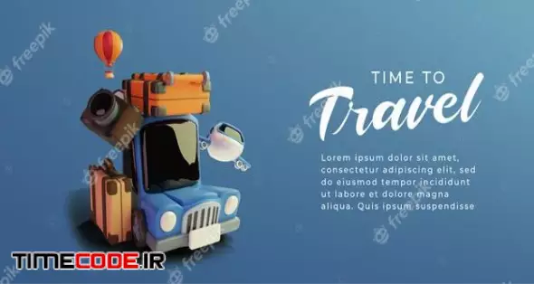 3d Rendered Airplane Travel Bag Car And Camera And Travel Elements With Blue Background 