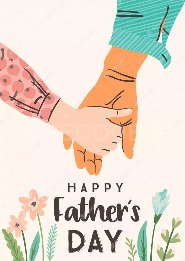 Happy Fathers Day. Vector Illustration. Man Holds The Hand Of Child. 