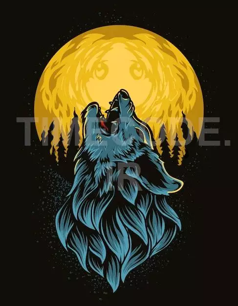 Illustration Vector Wolf Roaring On The Moon 
