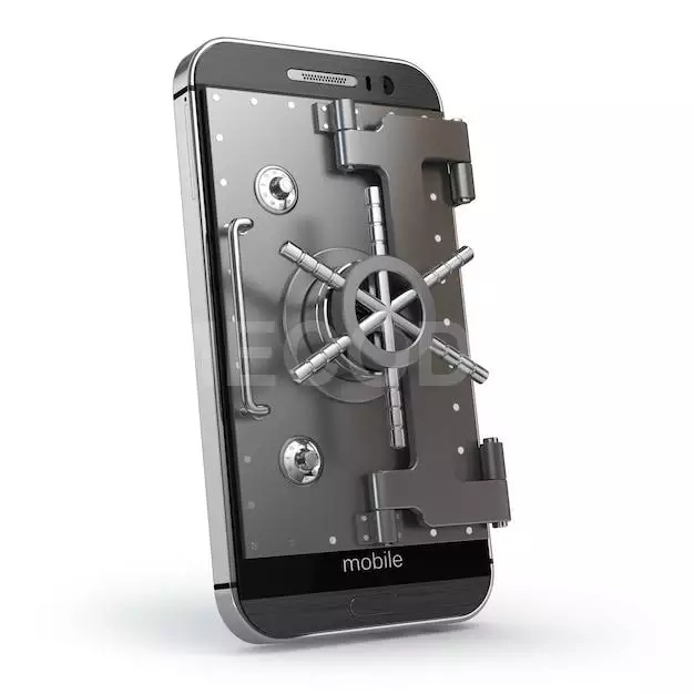 Mobile Security Concept Smartphone Or Cellphone With Vault Or Safe Door3d 