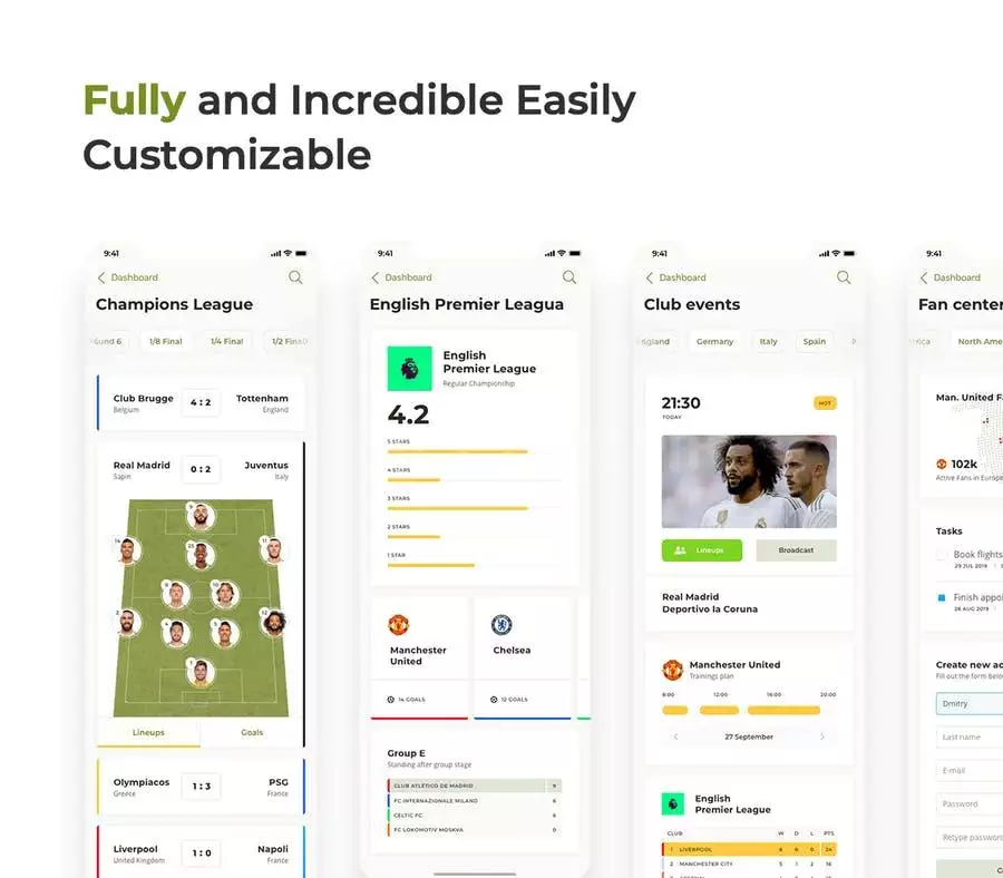 Soccer Mobile App – Light UI