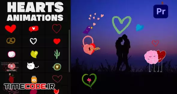 Cartoon Animated Hearts Stickers For Premiere Pro