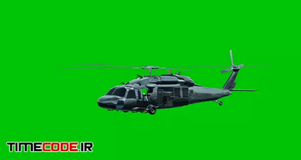 Military Helicopter on green screen, army aircraft rotating on green background, 3D animation