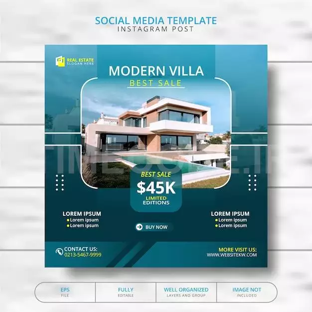 Real Estate Modern Vill For Sale Social Media Post Template 