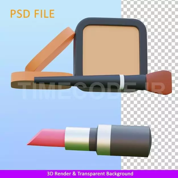 3d Render Illustration Lipstick And Powder 