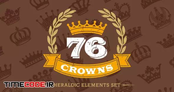 76 Crowns Icons Silhouettes Vector Heraldic Set