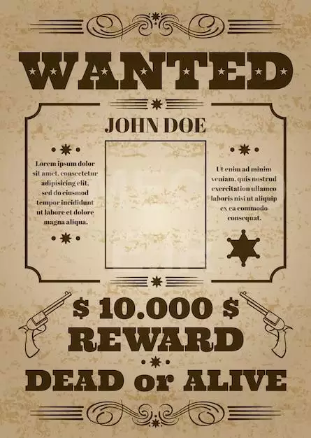 Wanted Dead Or Alive Western Old Vintage Vector Poster With Distressed Texture