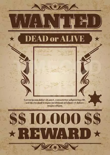 Vintage Wanted Western Poster With Blank Space For Criminal Photo. Vector Mockup
