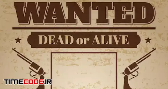 Vintage Wanted Western Poster With Blank Space For Criminal Photo. Vector Mockup