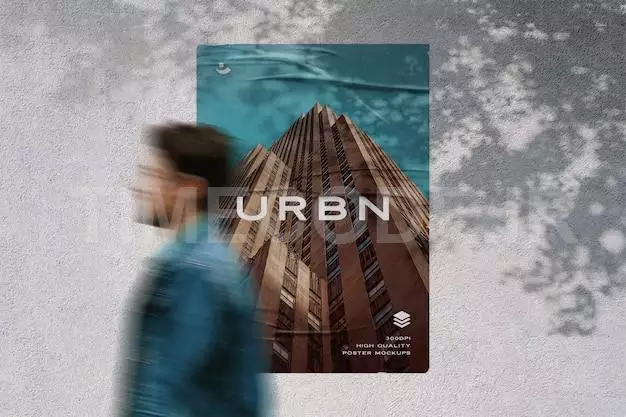 Poster On The Wall With Glued Effect Mockup