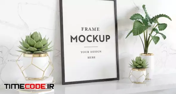 Vertical Black Frame Laying On Shelf Mockup